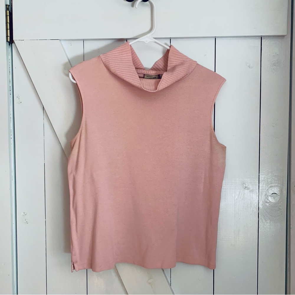 VTG Rose Pink Sleeveless Cowl Neck Knit Sweater Vest Vintage 100% Cotton